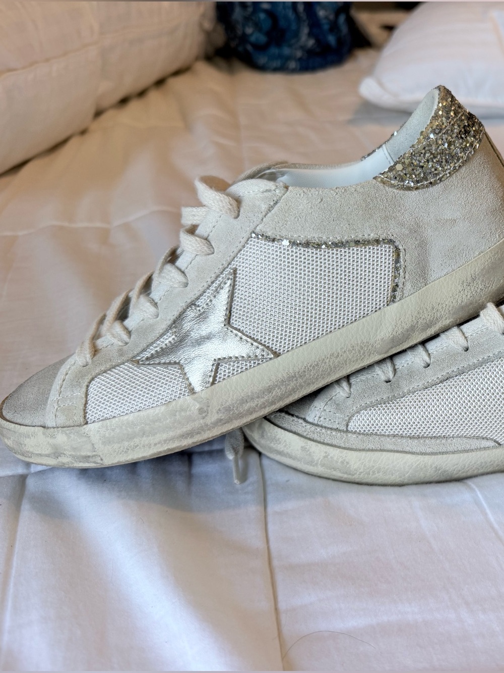 Golden Goose off White Sneakers with Glitter Heel